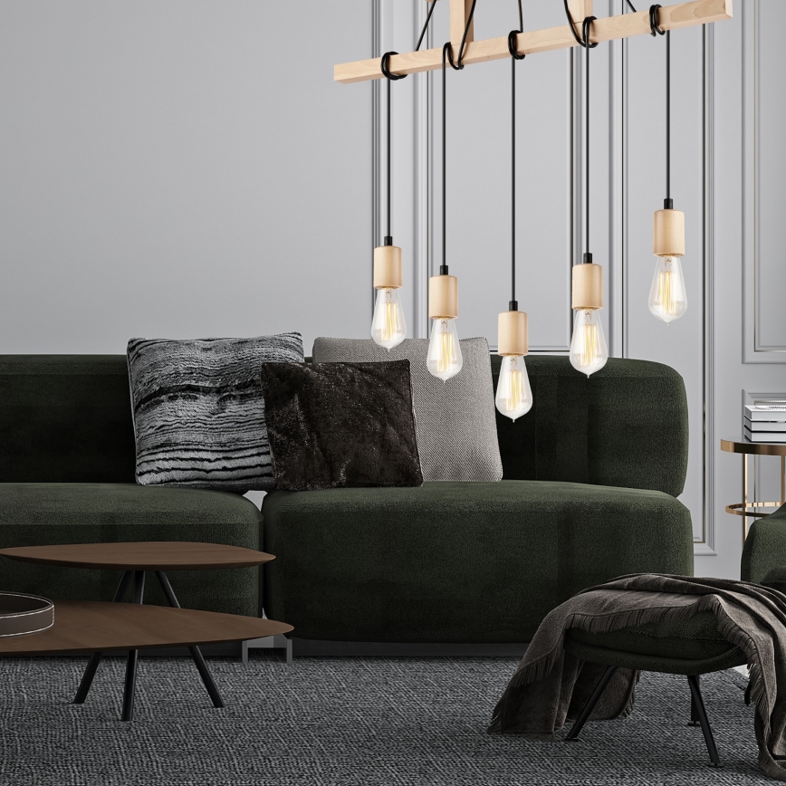 Hanglamp aan een koord LEON 5xE27/60W/230V beuken