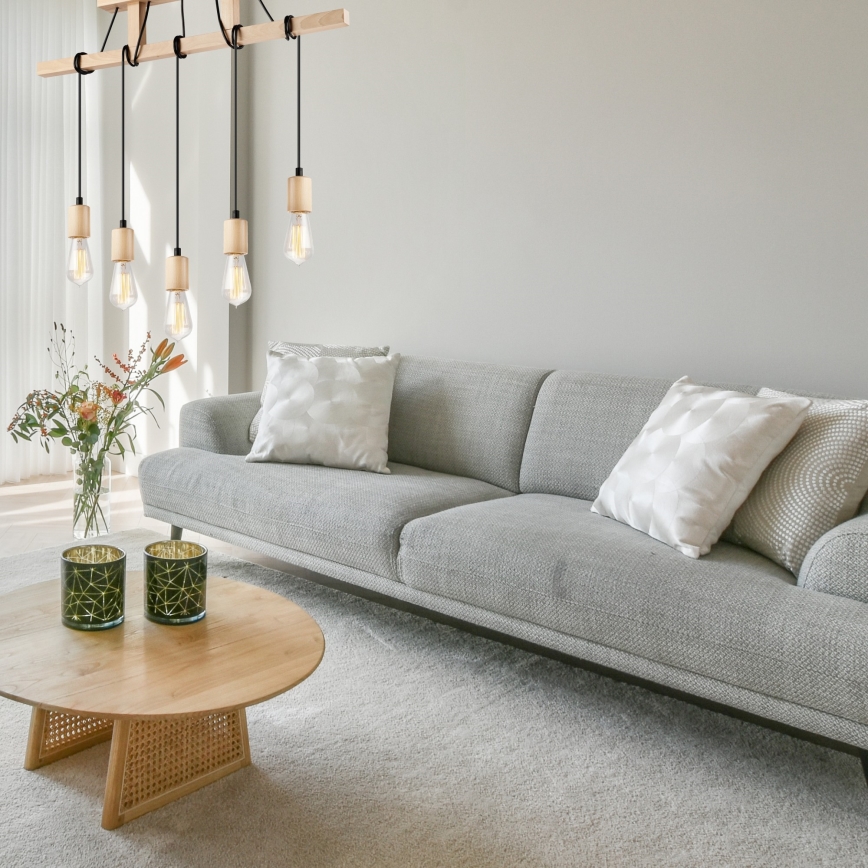 Hanglamp aan een koord LEON 5xE27/60W/230V beuken