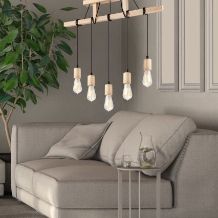 Hanglamp aan een koord LEON 5xE27/60W/230V beuken