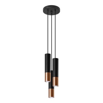 Hanglamp aan een koord LOOPEZ 3xGU10/40W/230V rond zwart/koper