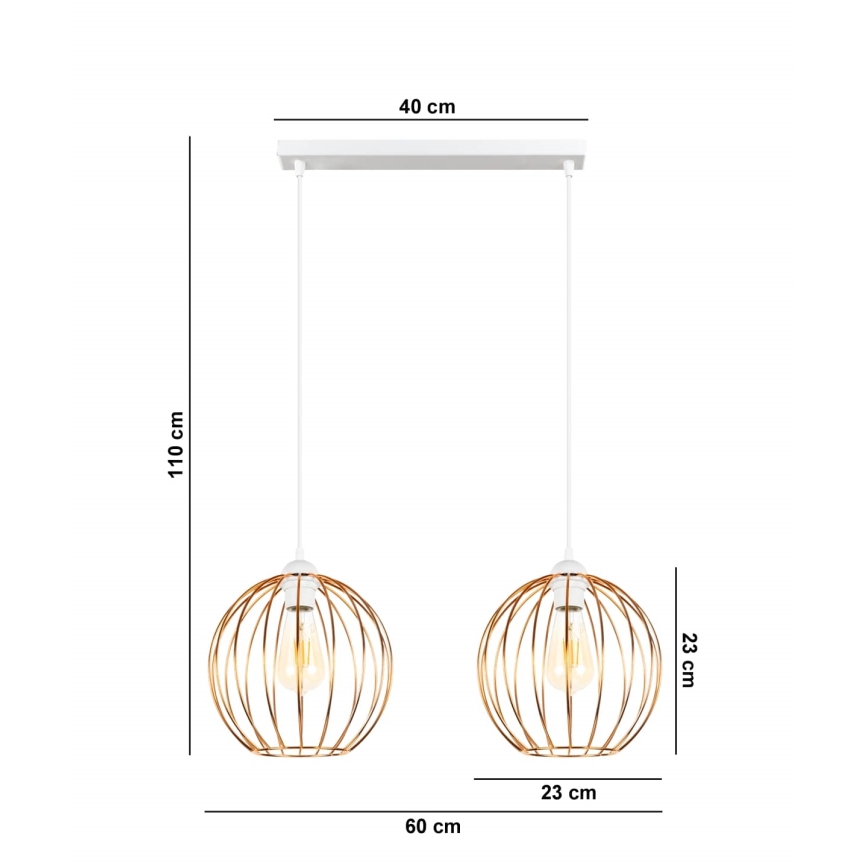 Hanglamp aan een koord MATT 2xE27/60W/230V wit/koper