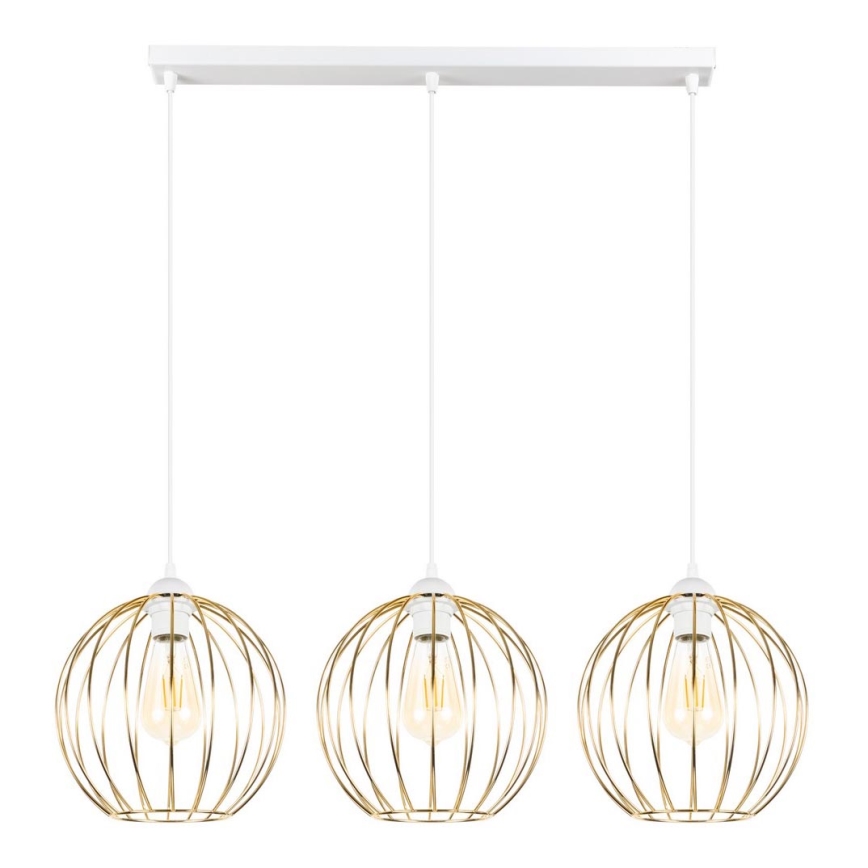 Hanglamp aan een koord MATT 3xE27/60W/230V wit/gouden