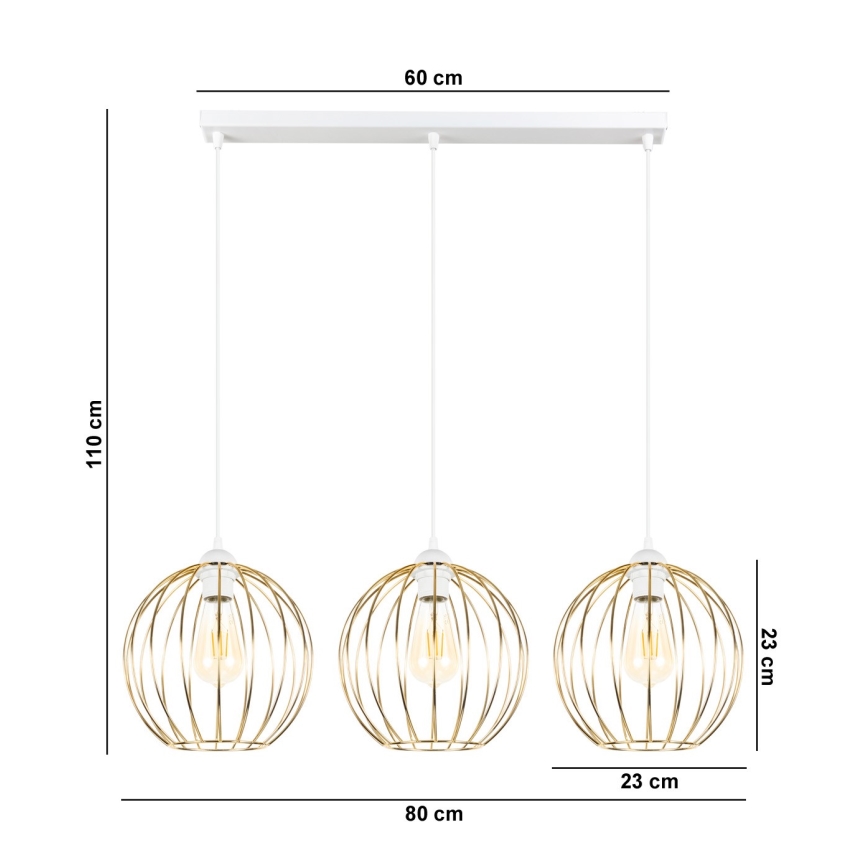 Hanglamp aan een koord MATT 3xE27/60W/230V wit/gouden