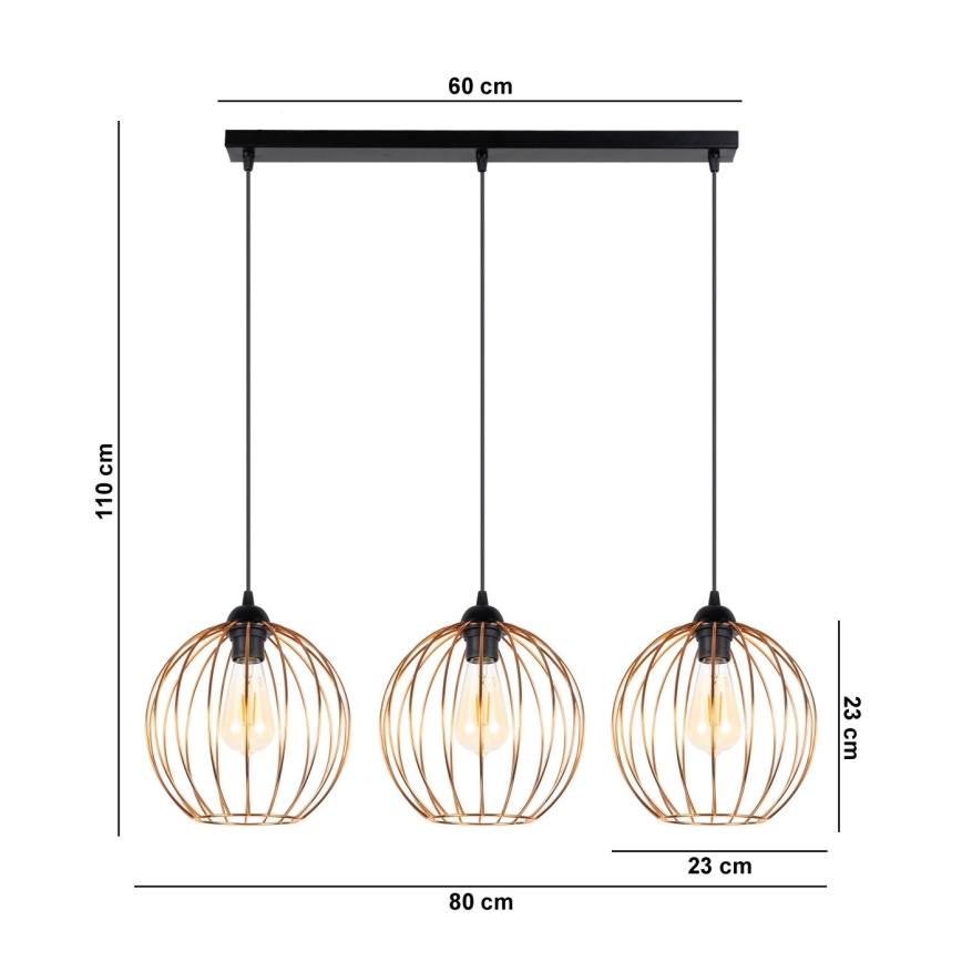 Hanglamp aan een koord MATT 3xE27/60W/230V zwart/koper