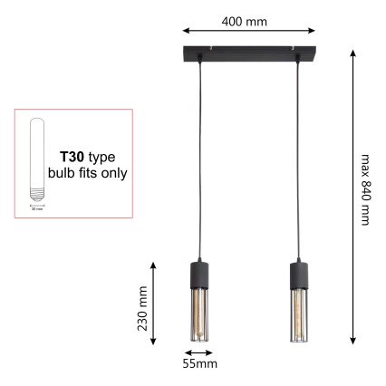 Hanglamp aan een koord MELODY 2xE27/15W/230V zwart