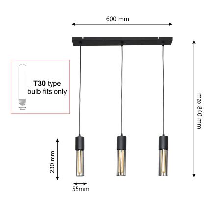 Hanglamp aan een koord MELODY 3xE27/15W/230V zwart