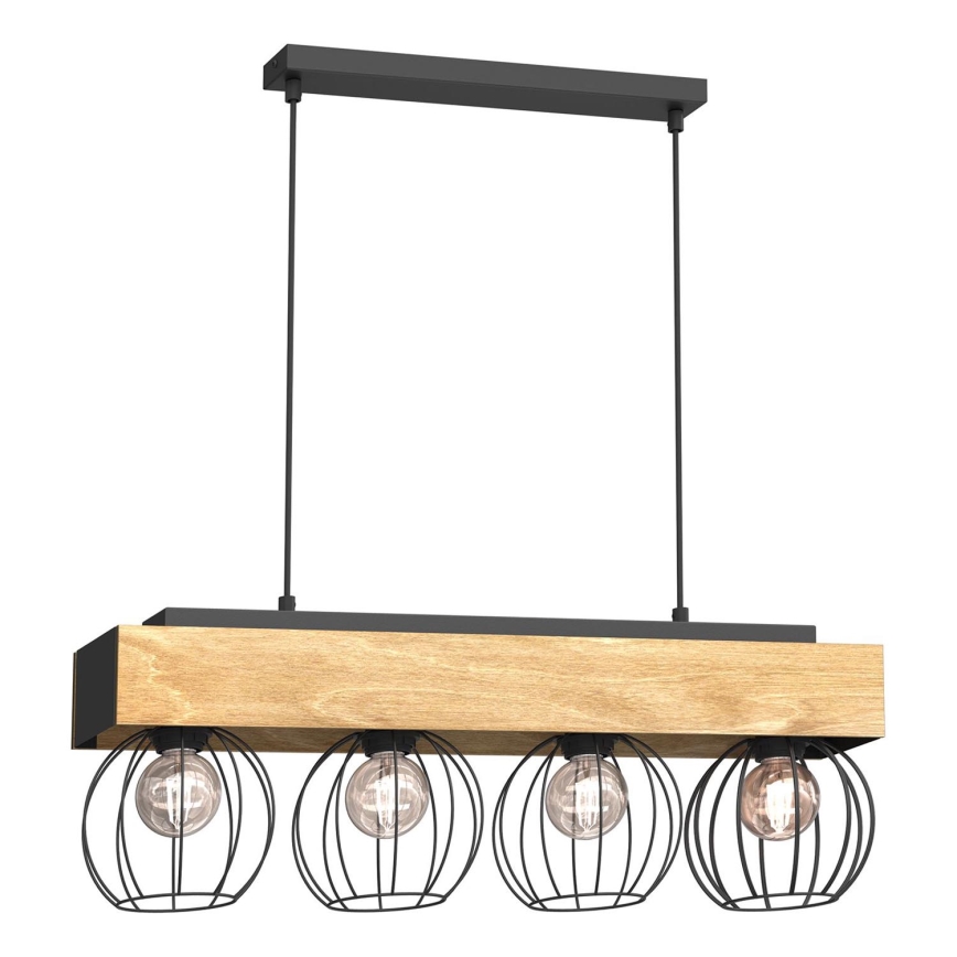 Hanglamp aan een koord MENTON 4xE27/15W/230V zwart/bruin/eiken