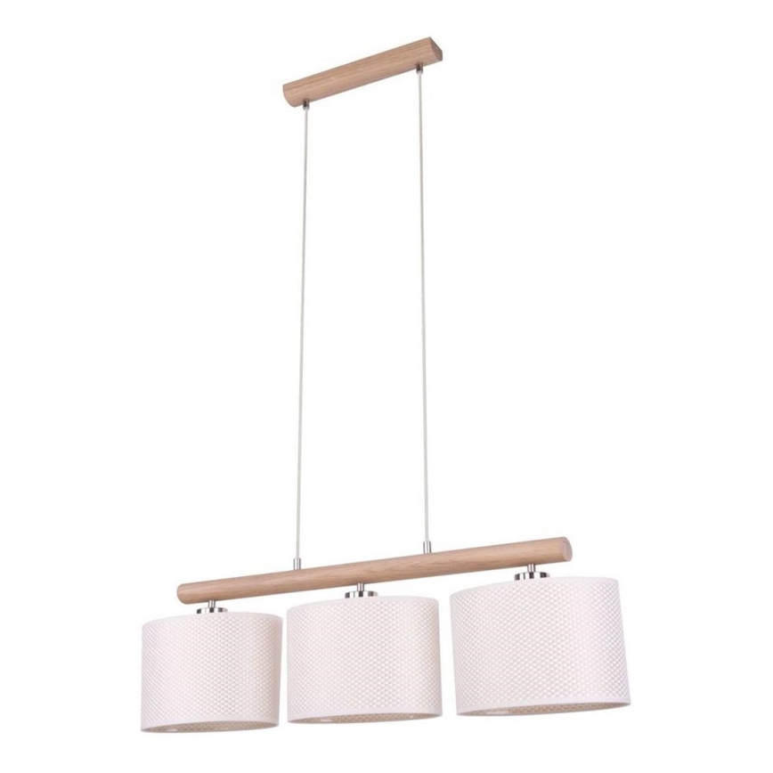 Hanglamp aan een koord MERCEDES 3xE27/40W/230V crème/eiken
