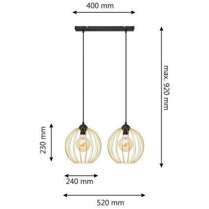 Hanglamp aan een koord MERCURE 2xE27/15W/230V goud/zwart