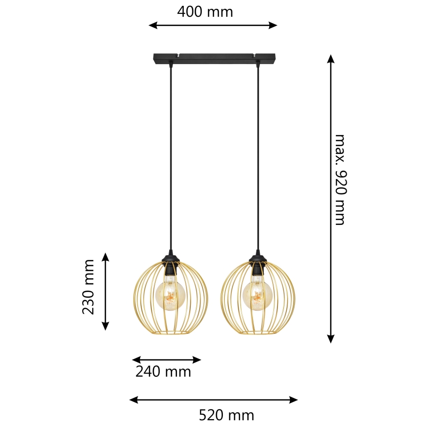 Hanglamp aan een koord MERCURE 2xE27/15W/230V goud/zwart