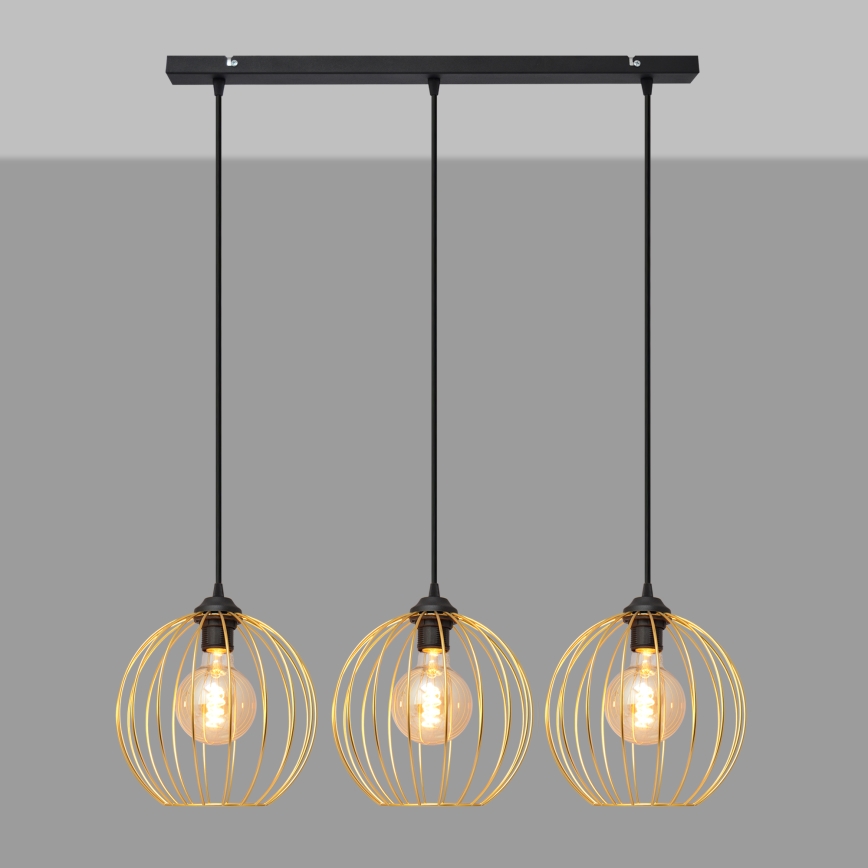 Hanglamp aan een koord MERCURE 3xE27/15W/230V goud/zwart