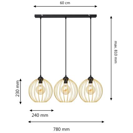 Hanglamp aan een koord MERCURE 3xE27/15W/230V goud/zwart