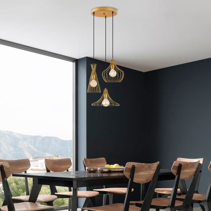 Hanglamp aan een koord MEZOPOTAMYA 3xE27/40W/230V goud