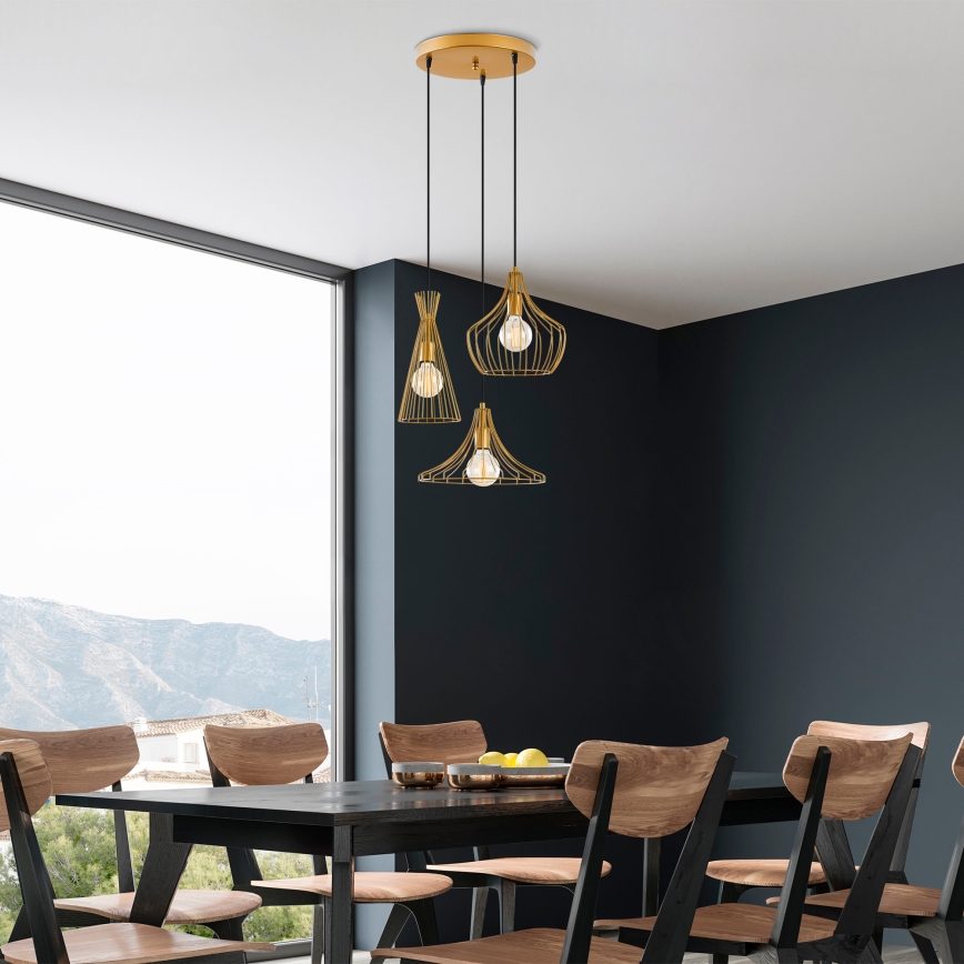 Hanglamp aan een koord MEZOPOTAMYA 3xE27/40W/230V goud