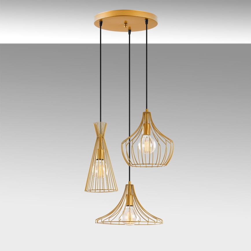 Hanglamp aan een koord MEZOPOTAMYA 3xE27/40W/230V goud