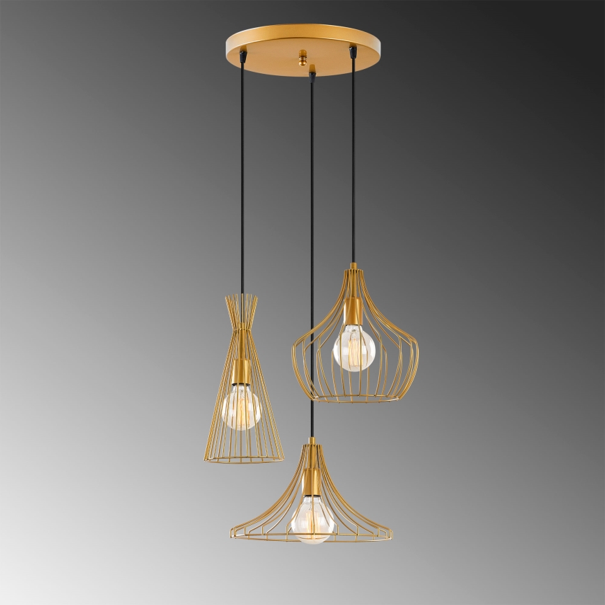 Hanglamp aan een koord MEZOPOTAMYA 3xE27/40W/230V goud