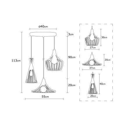Hanglamp aan een koord MEZOPOTAMYA 3xE27/40W/230V goud
