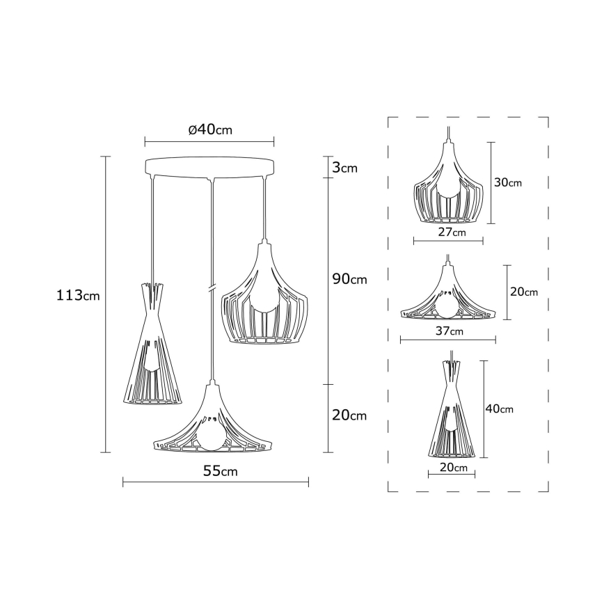 Hanglamp aan een koord MEZOPOTAMYA 3xE27/40W/230V goud