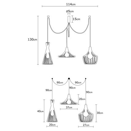 Hanglamp aan een koord MEZOPOTAMYA 3xE27/40W/230V spin
