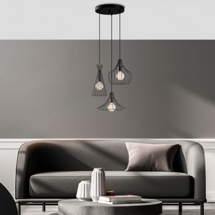 Hanglamp aan een koord MEZOPOTAMYA 3xE27/40W/230V zwart
