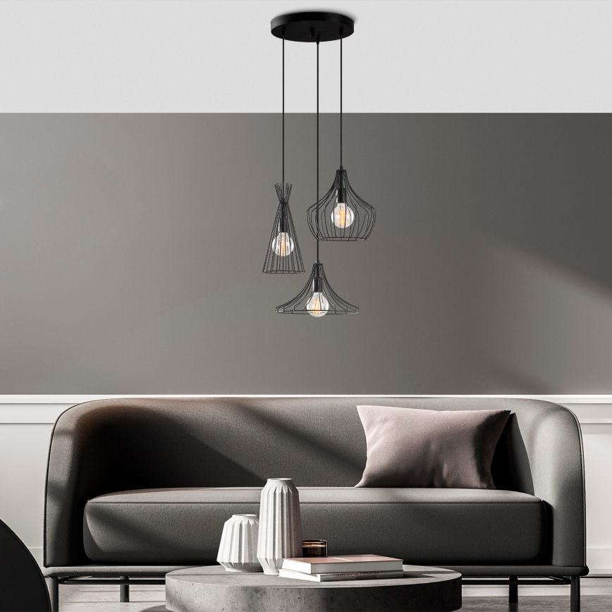 Hanglamp aan een koord MEZOPOTAMYA 3xE27/40W/230V zwart