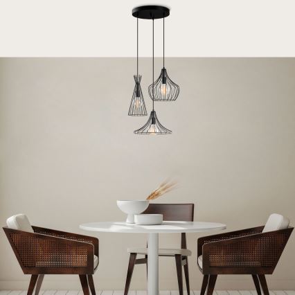 Hanglamp aan een koord MEZOPOTAMYA 3xE27/40W/230V zwart