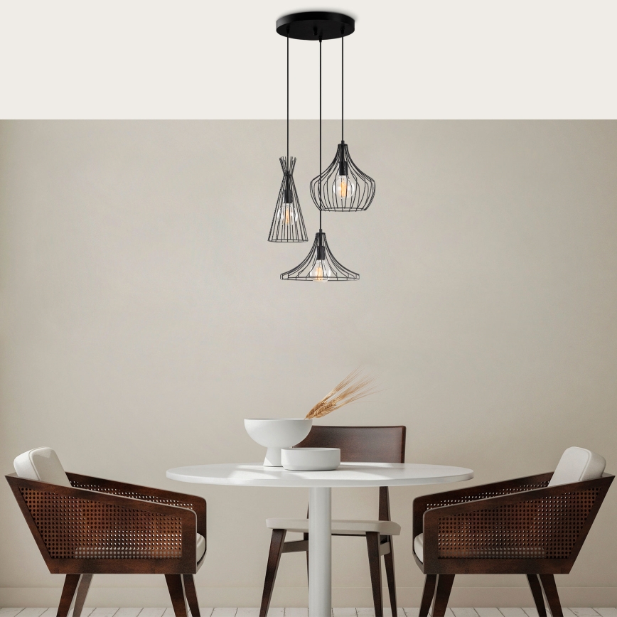 Hanglamp aan een koord MEZOPOTAMYA 3xE27/40W/230V zwart