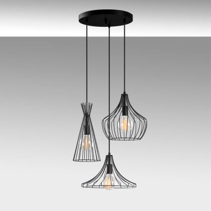 Hanglamp aan een koord MEZOPOTAMYA 3xE27/40W/230V zwart