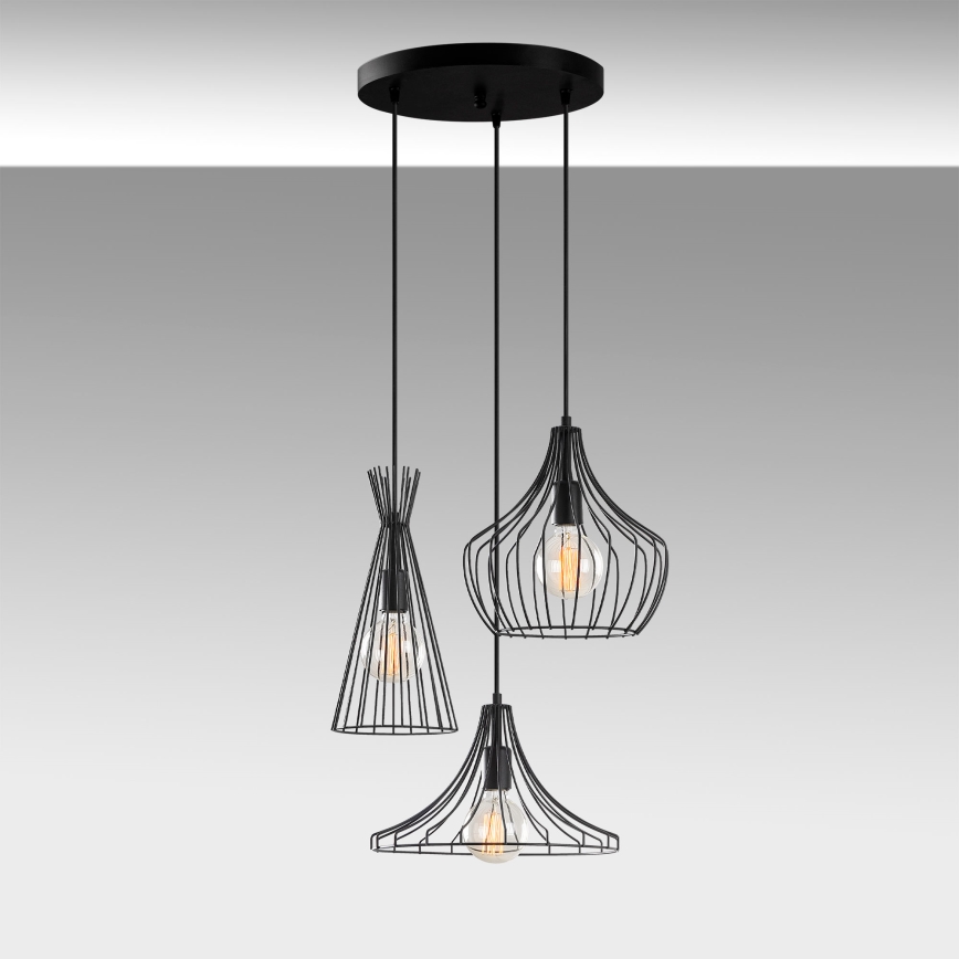Hanglamp aan een koord MEZOPOTAMYA 3xE27/40W/230V zwart