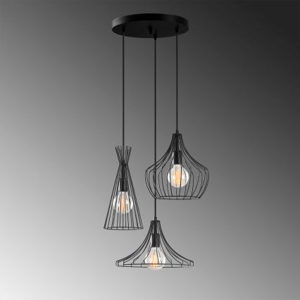 Hanglamp aan een koord MEZOPOTAMYA 3xE27/40W/230V zwart