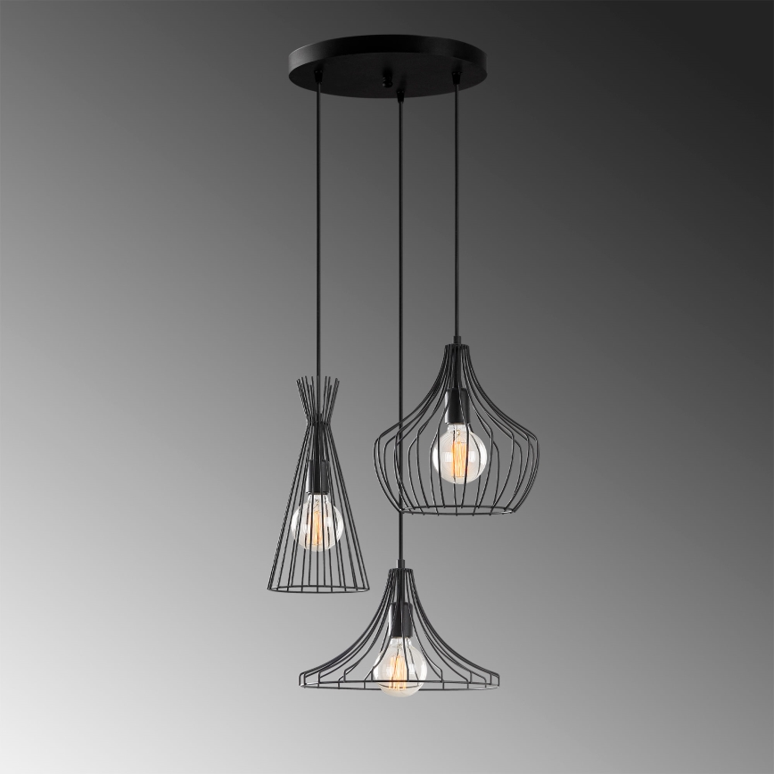 Hanglamp aan een koord MEZOPOTAMYA 3xE27/40W/230V zwart