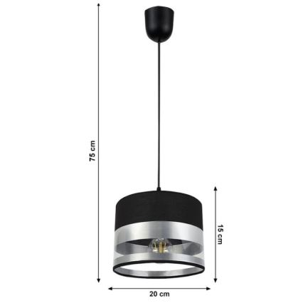 Hanglamp aan een koord MILO 1xE27/60W/230V zilver/zwart