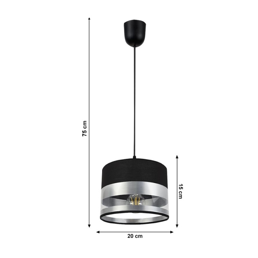 Hanglamp aan een koord MILO 1xE27/60W/230V zilver/zwart