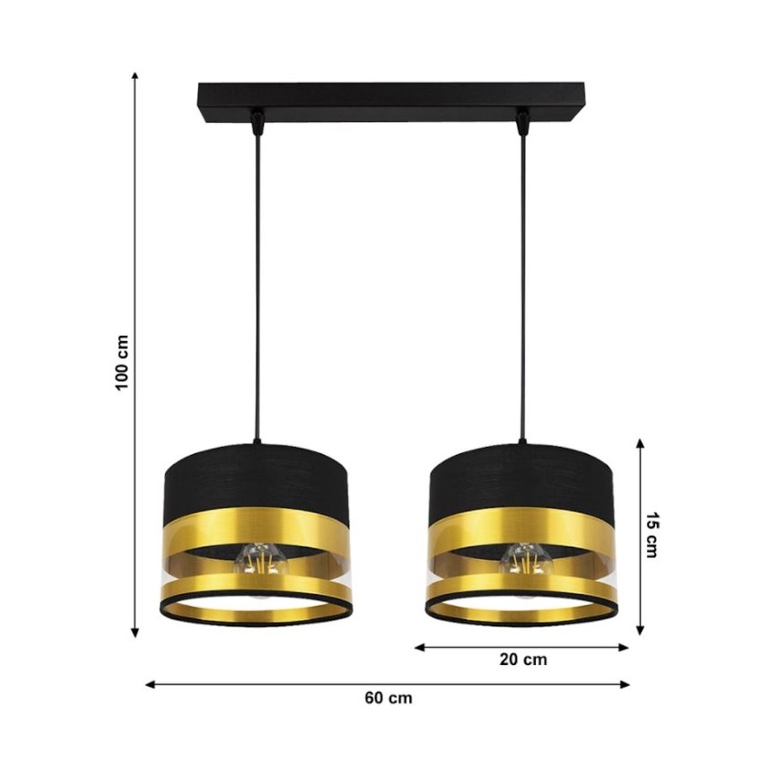 Hanglamp aan een koord MILO 2xE27/60W/230V goud/zwart
