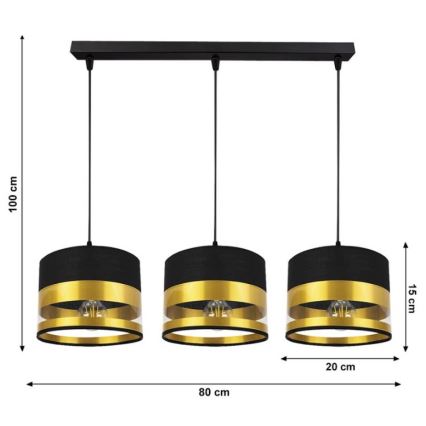 Hanglamp aan een koord MILO 3xE27/60W/230V goud/zwart