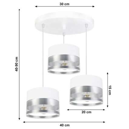 Hanglamp aan een koord MILO 3xE27/60W/230V zilver