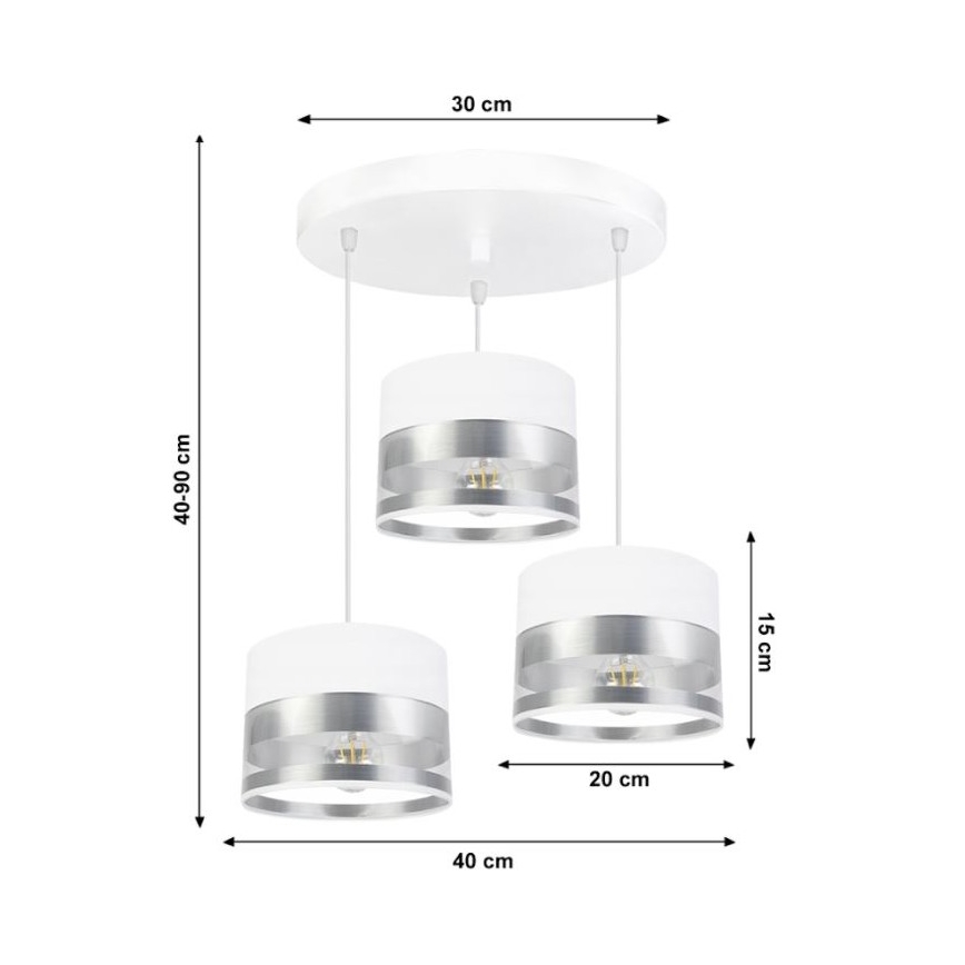 Hanglamp aan een koord MILO 3xE27/60W/230V zilver
