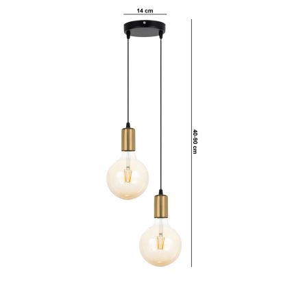 Hanglamp aan een koord MIROS 2xE27/60W/230V rond zwart/gouden