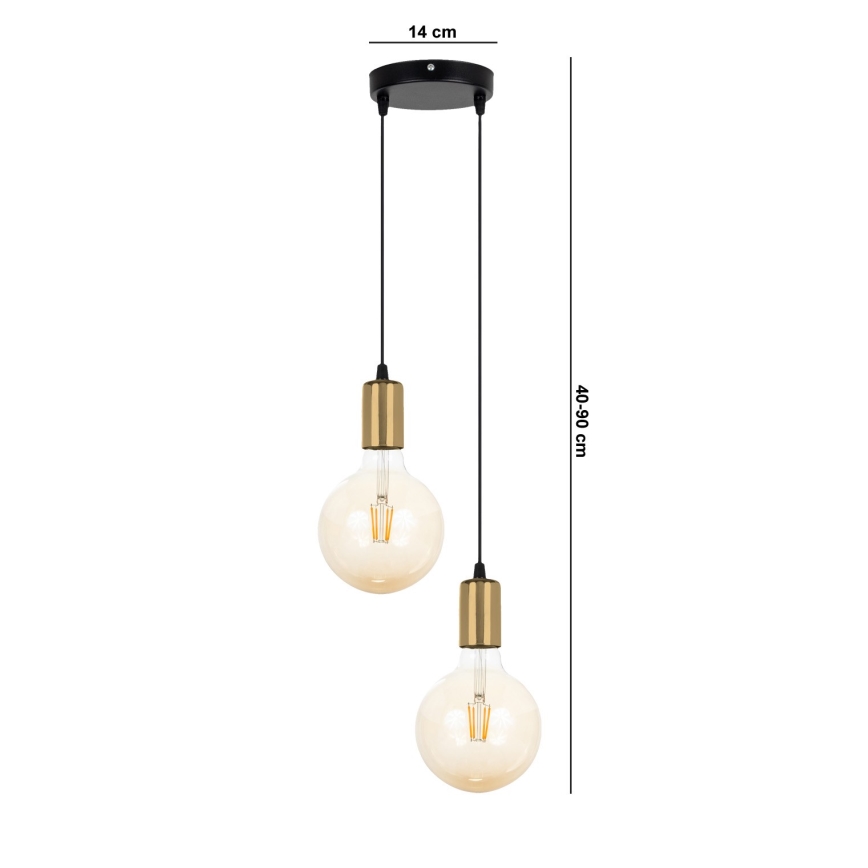 Hanglamp aan een koord MIROS 2xE27/60W/230V rond zwart/gouden