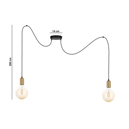 Hanglamp aan een koord MIROS 2xE27/60W/230V spin zwart/goud