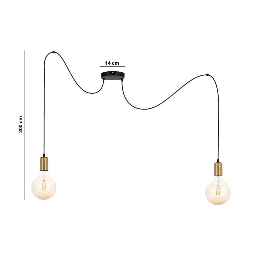 Hanglamp aan een koord MIROS 2xE27/60W/230V spin zwart/goud