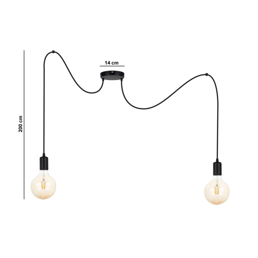 Hanglamp aan een koord MIROS 2xE27/60W/230V spin zwart
