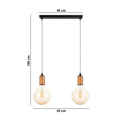 Hanglamp aan een koord MIROS 2xE27/60W/230V zwart/koper