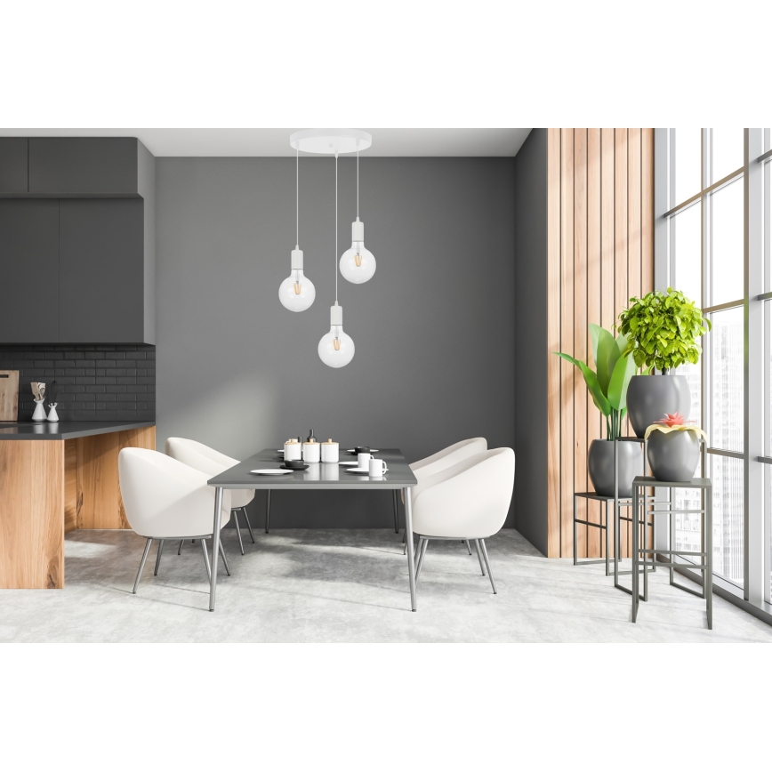 Hanglamp aan een koord MIROS 3xE27/60W/230V rond wit