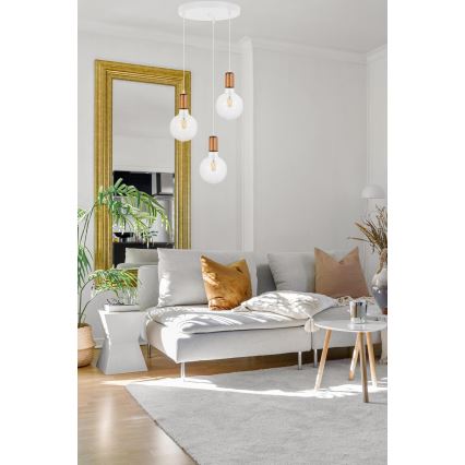 Hanglamp aan een koord MIROS 3xE27/60W/230V rond wit/koper