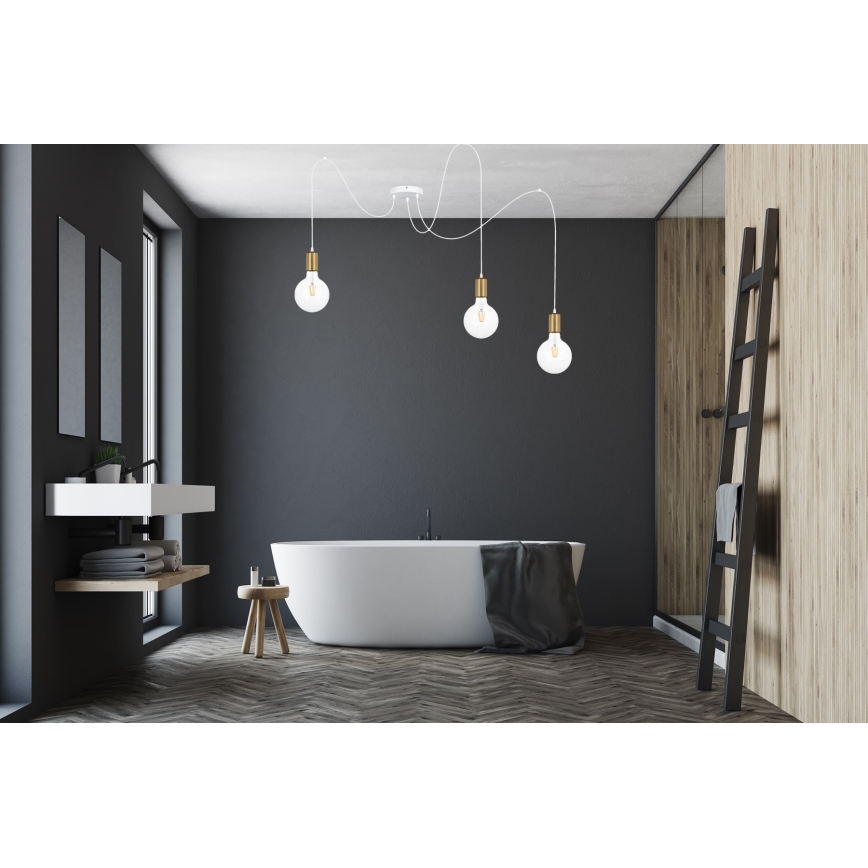 Hanglamp aan een koord MIROS 3xE27/60W/230V spin wit/goud