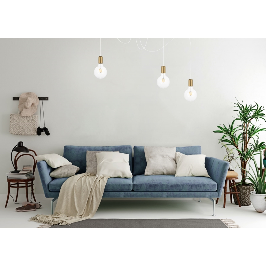 Hanglamp aan een koord MIROS 3xE27/60W/230V spin wit/goud