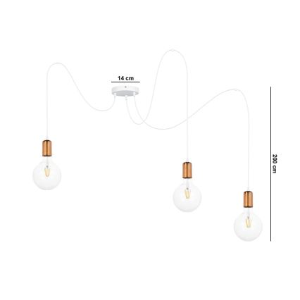 Hanglamp aan een koord MIROS 3xE27/60W/230V spin wit/koper