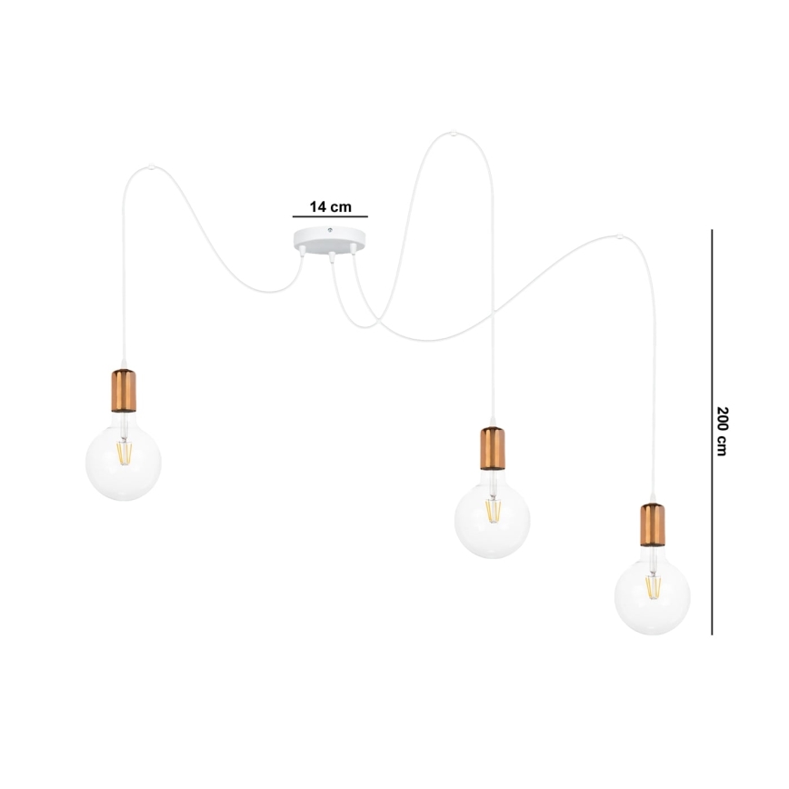 Hanglamp aan een koord MIROS 3xE27/60W/230V spin wit/koper