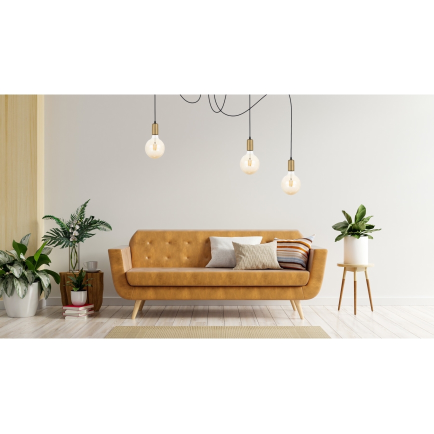 Hanglamp aan een koord MIROS 3xE27/60W/230V spin zwart/goud